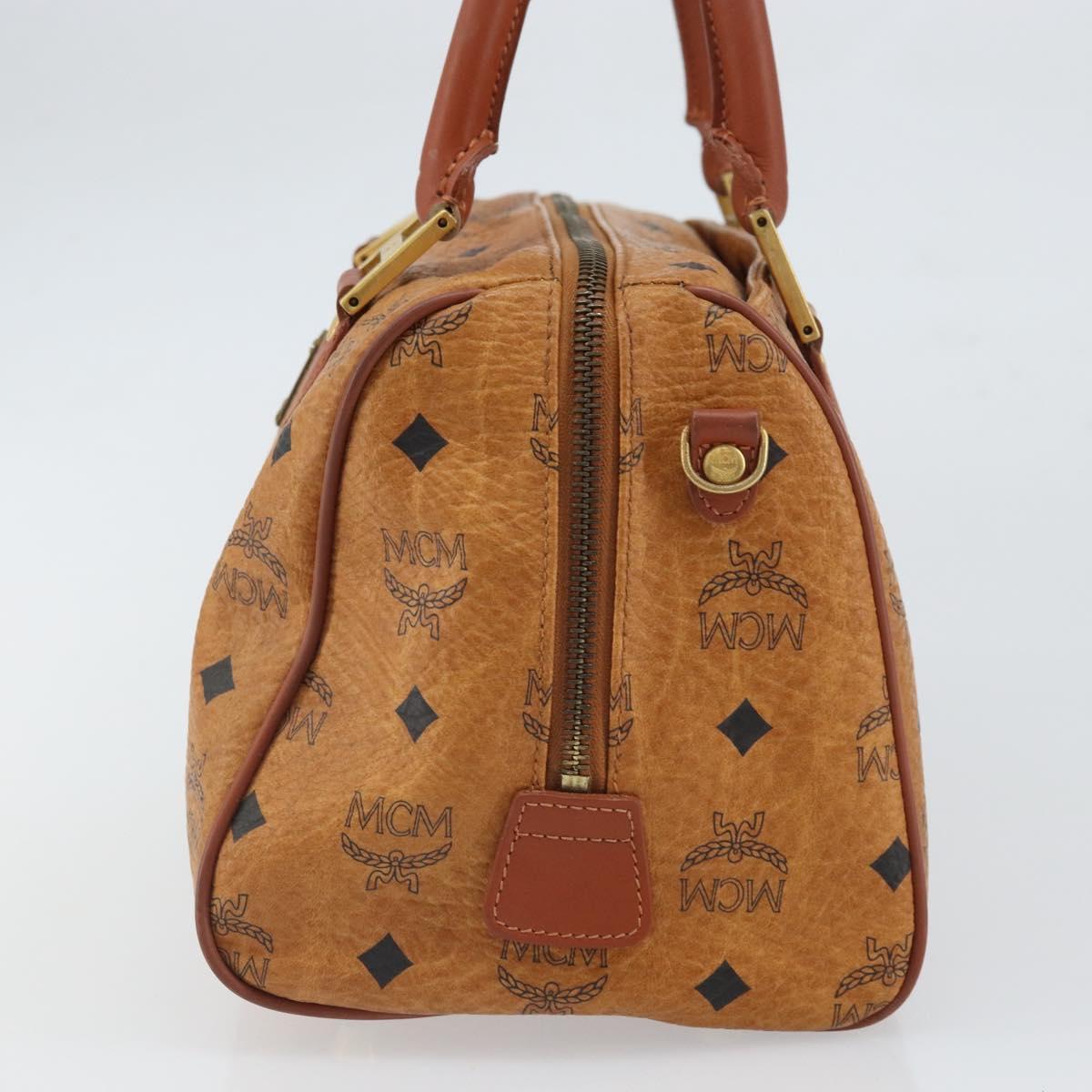MCM Vicetos Logogram Boston Bag PVC Leather Brown Gold Auth 166071