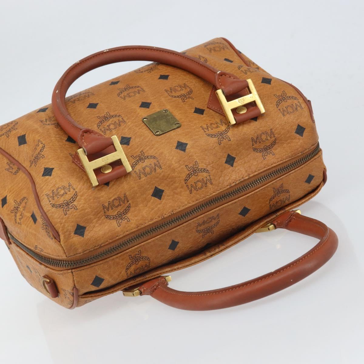 MCM Vicetos Logogram Boston Bag PVC Leather Brown Gold Auth 166071