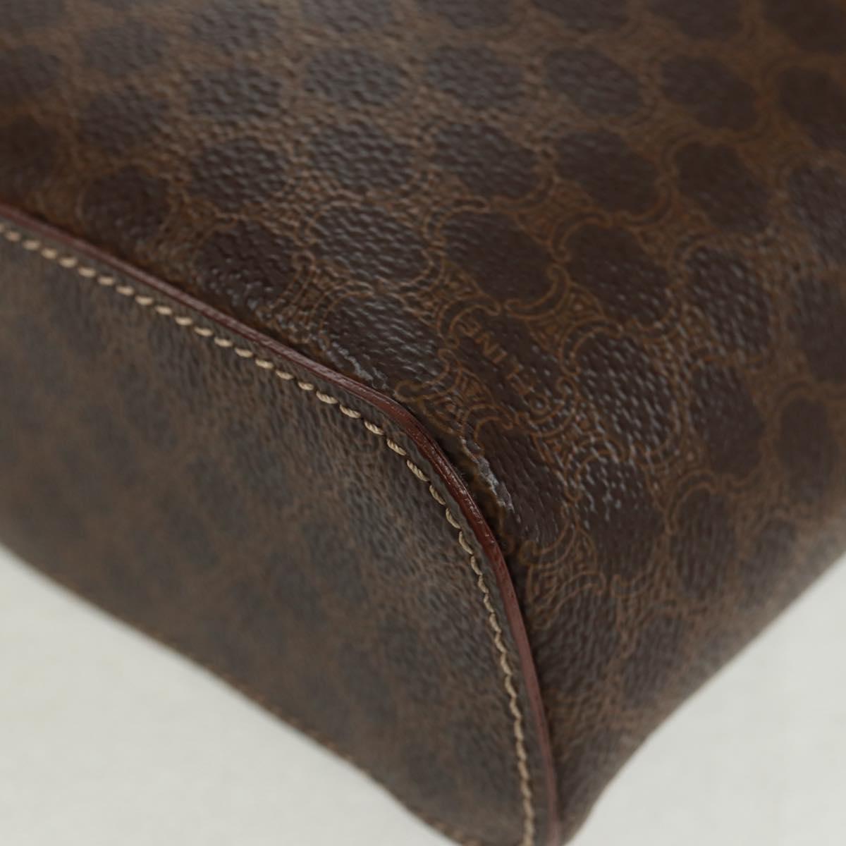 CELINE Macadam Canvas Vanity Hand Bag PVC Leather Brown Gold Auth 166073V