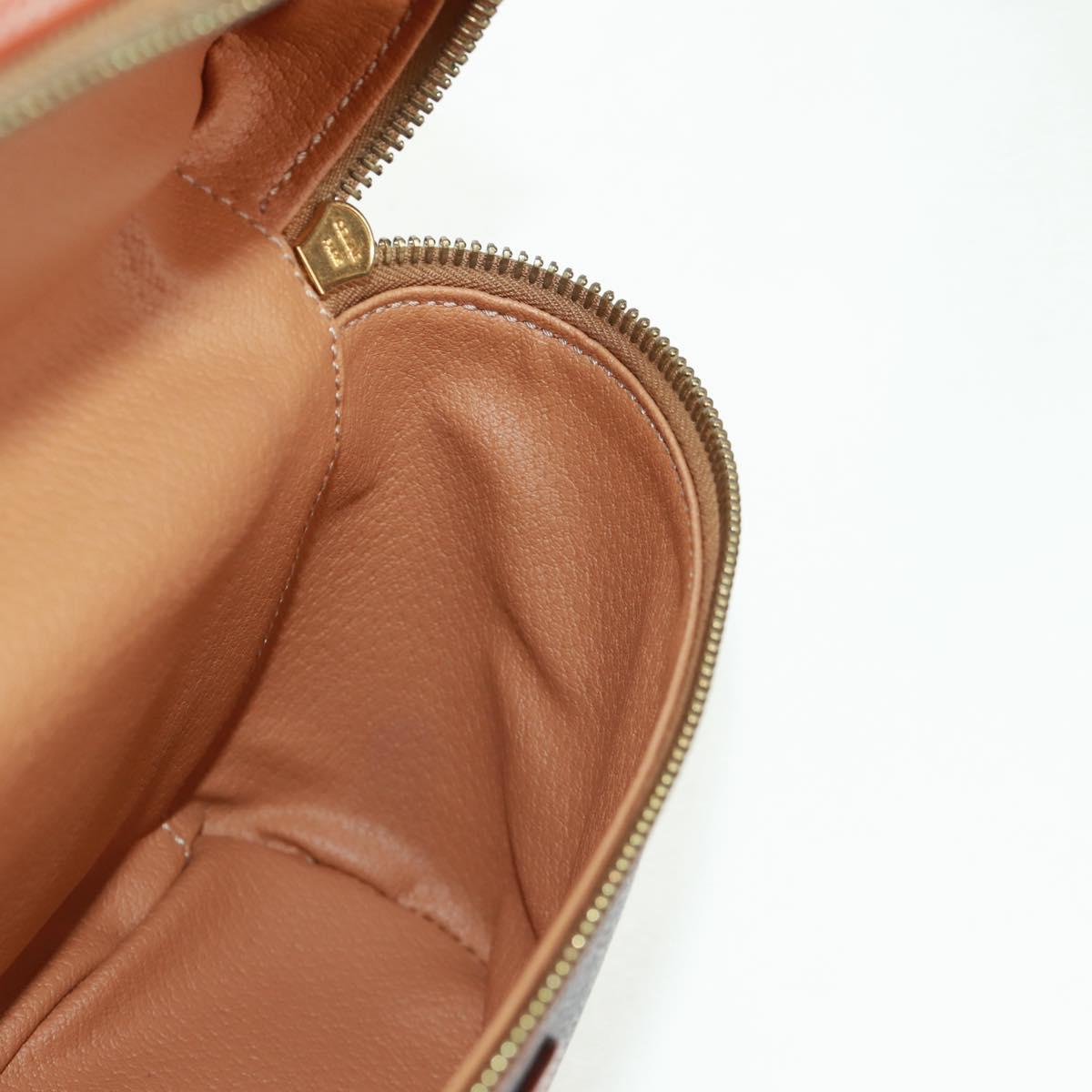 CELINE Macadam Canvas Vanity Hand Bag PVC Leather Brown Gold Auth 166073V