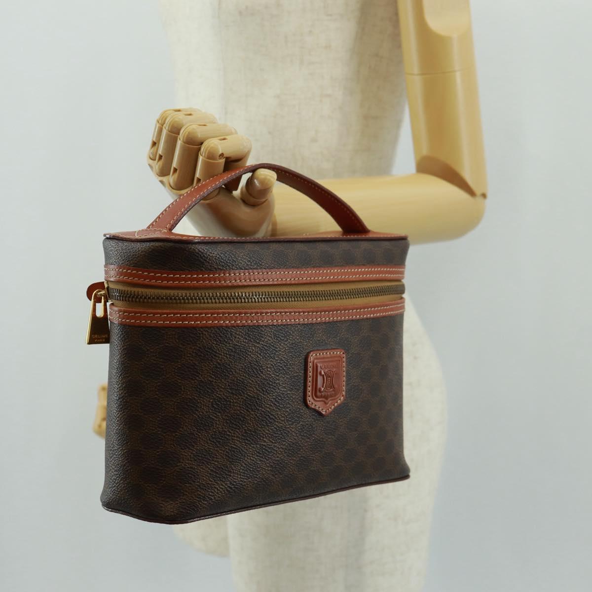CELINE Macadam Canvas Vanity Hand Bag PVC Leather Brown Gold Auth 166073V