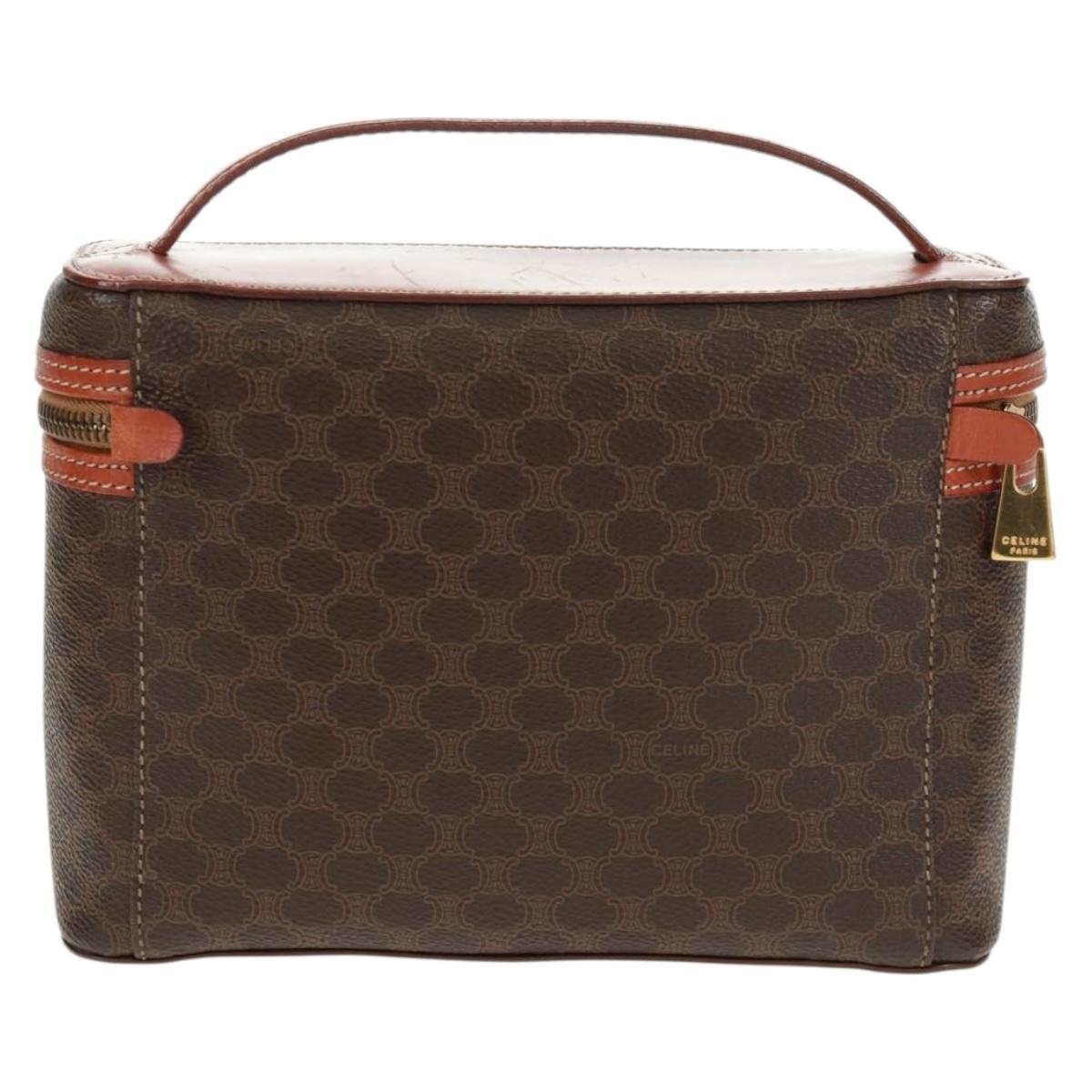 CELINE Macadam Canvas Vanity Hand Bag PVC Leather Brown Gold Auth 166073V