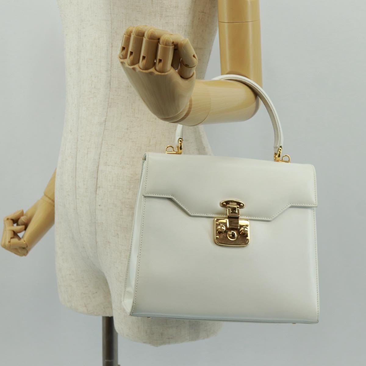 GUCCI Ready Lock Hand Bag Leather White Gold 000 0926 0258 Auth 166082V