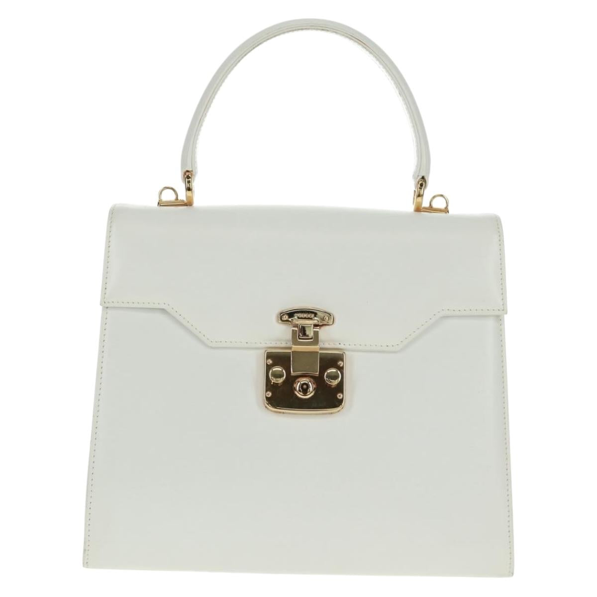 GUCCI Ready Lock Hand Bag Leather White Gold 000 0926 0258 Auth 166082V