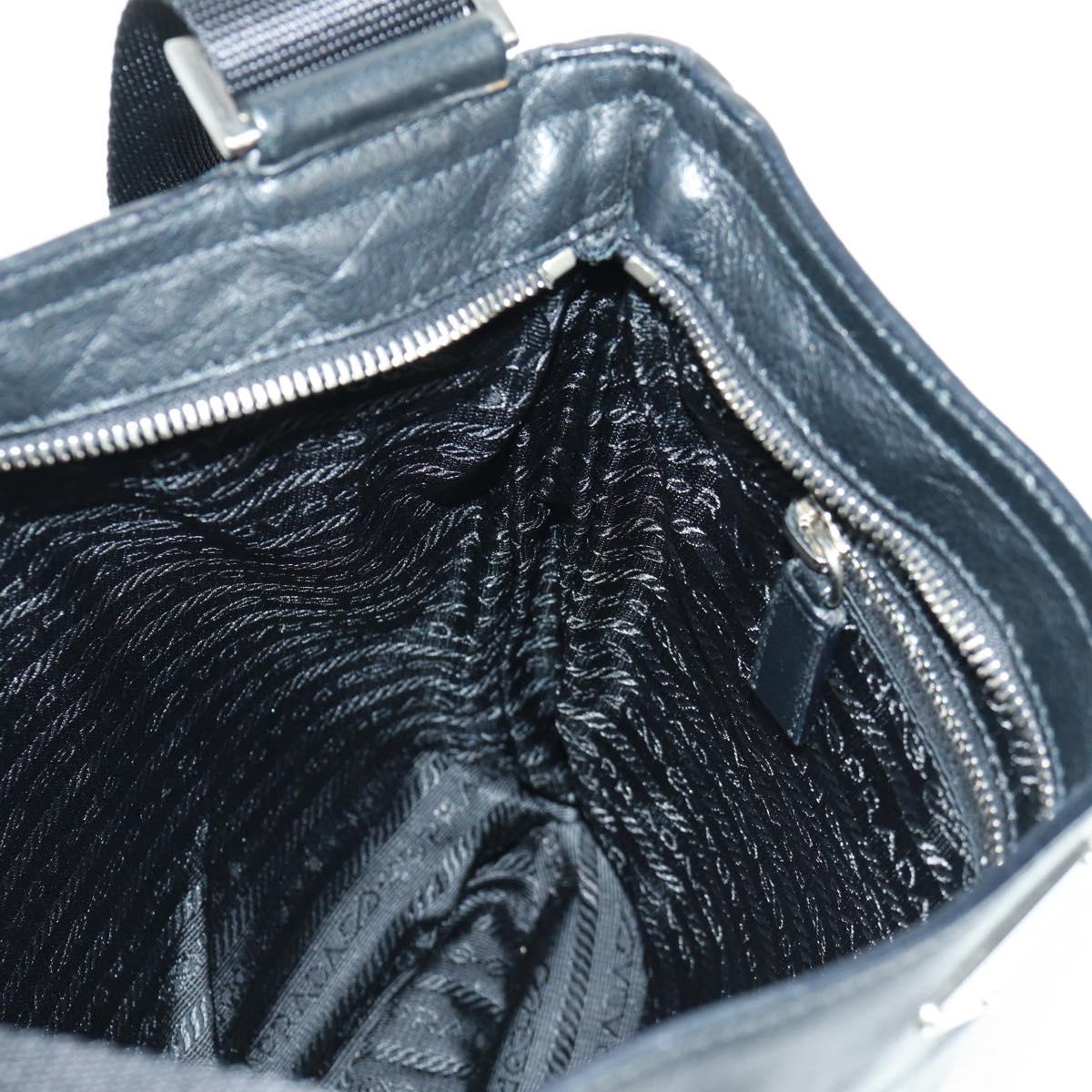 PRADA Shoulder Bag Leather Black Silver Auth 166083V