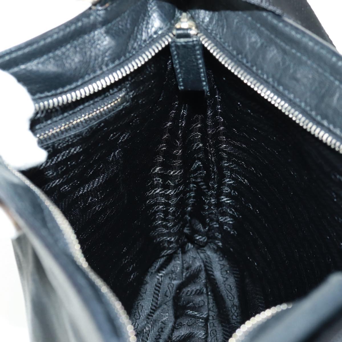 PRADA Shoulder Bag Leather Black Silver Auth 166083V