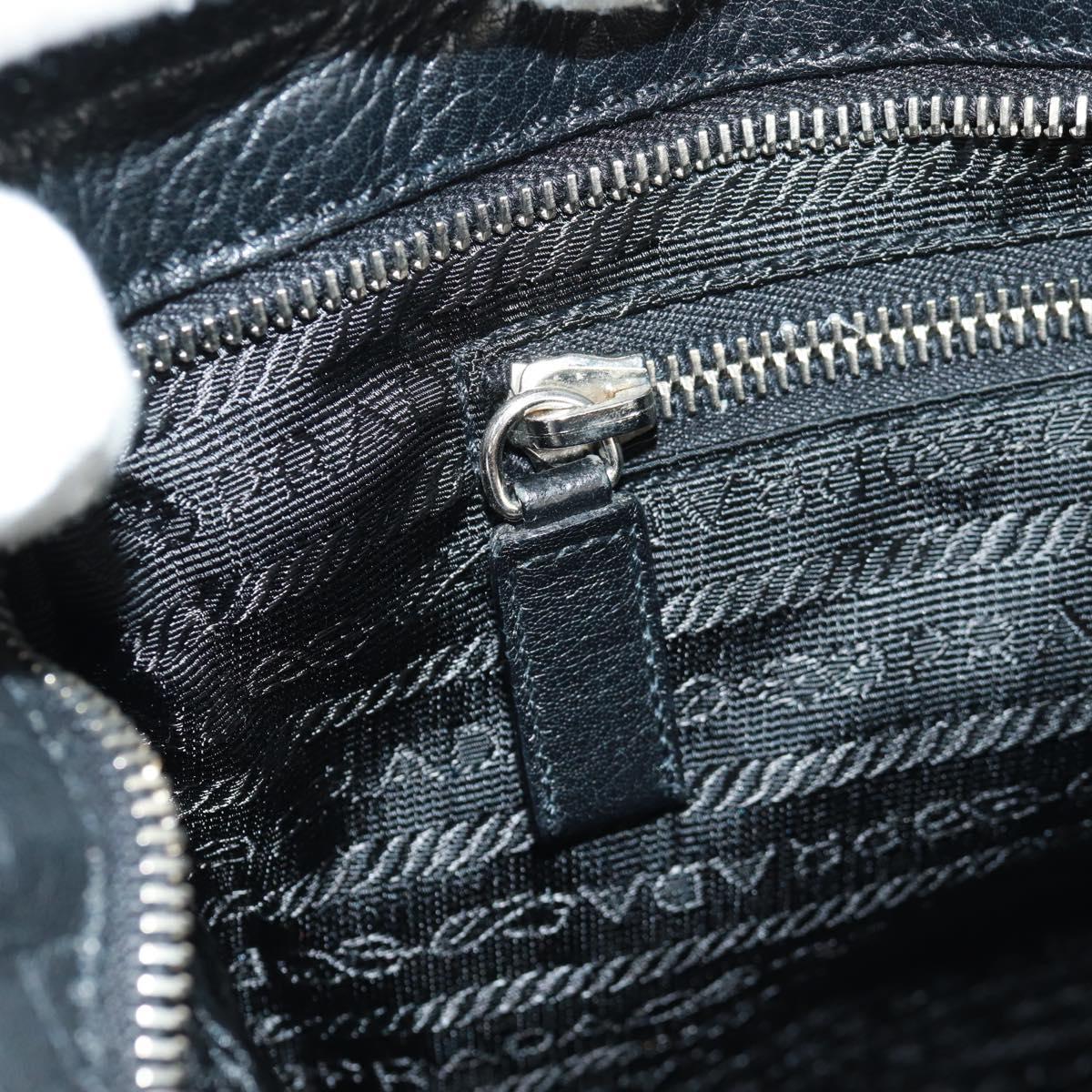 PRADA Shoulder Bag Leather Black Silver Auth 166083V