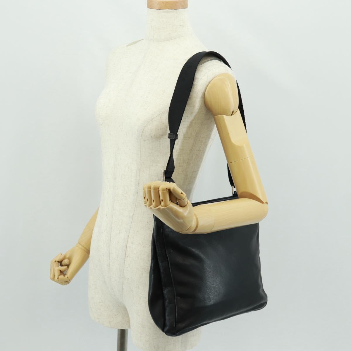 PRADA Shoulder Bag Leather Black Silver Auth 166083V