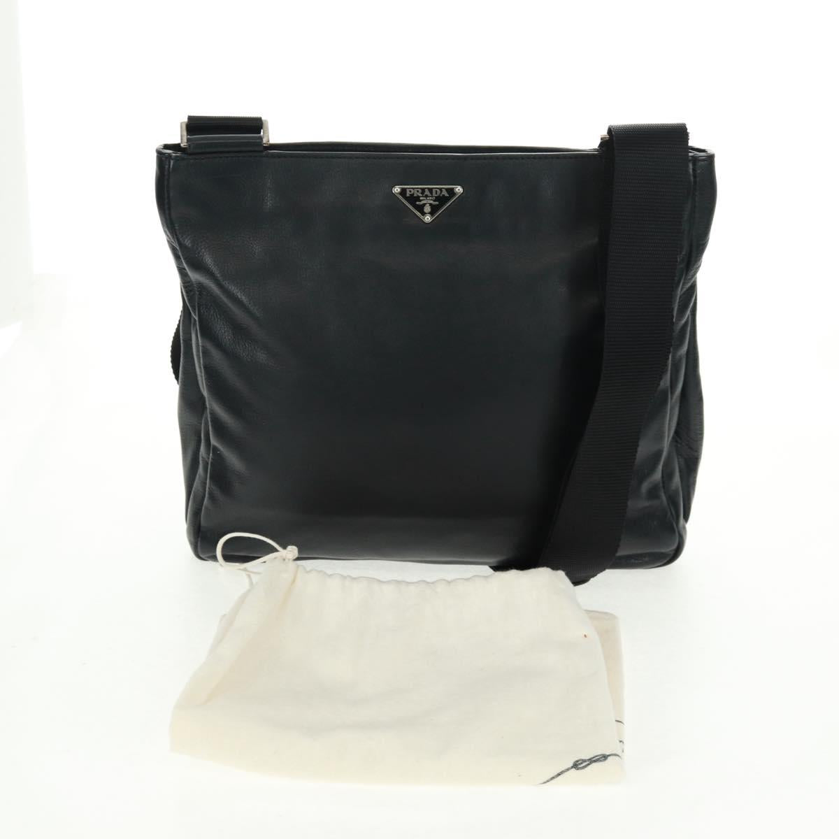 PRADA Shoulder Bag Leather Black Silver Auth 166083V