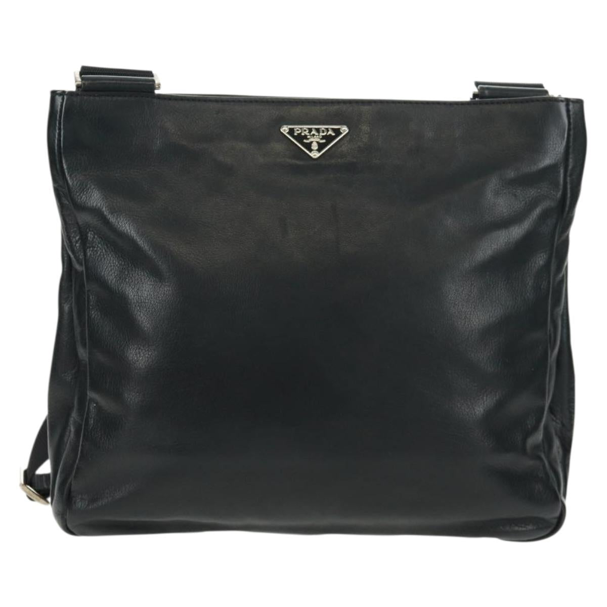 PRADA Shoulder Bag Leather Black Silver Auth 166083V