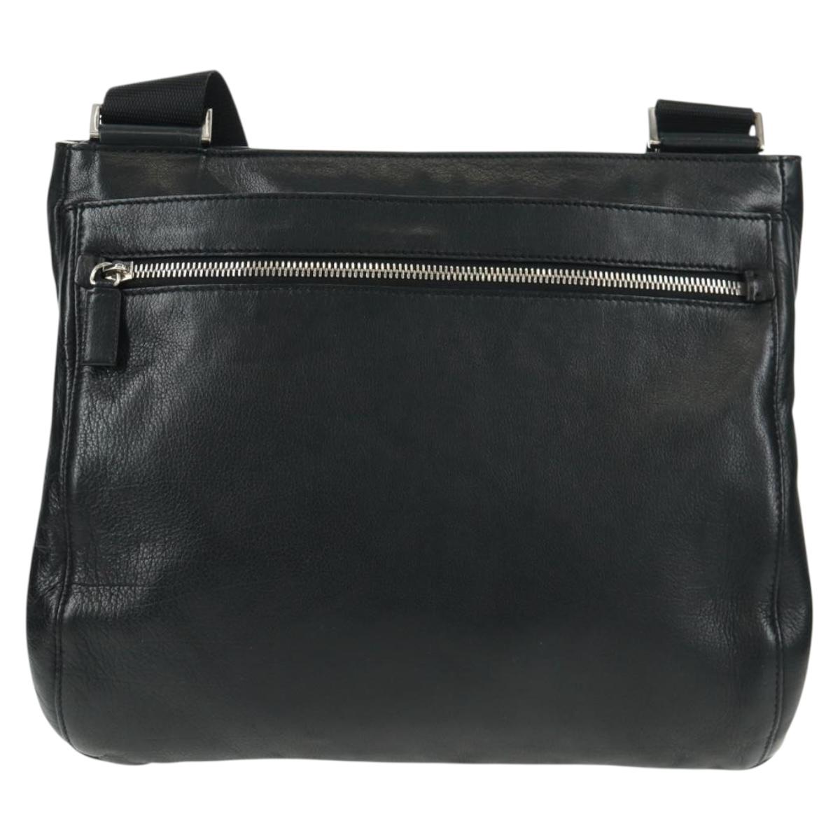 PRADA Shoulder Bag Leather Black Silver Auth 166083V