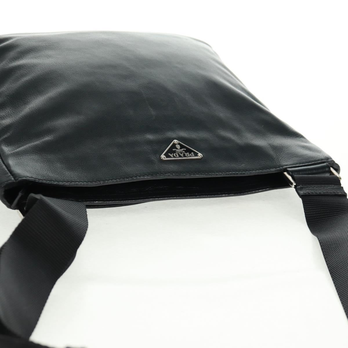 PRADA Shoulder Bag Leather Black Silver Auth 166083V