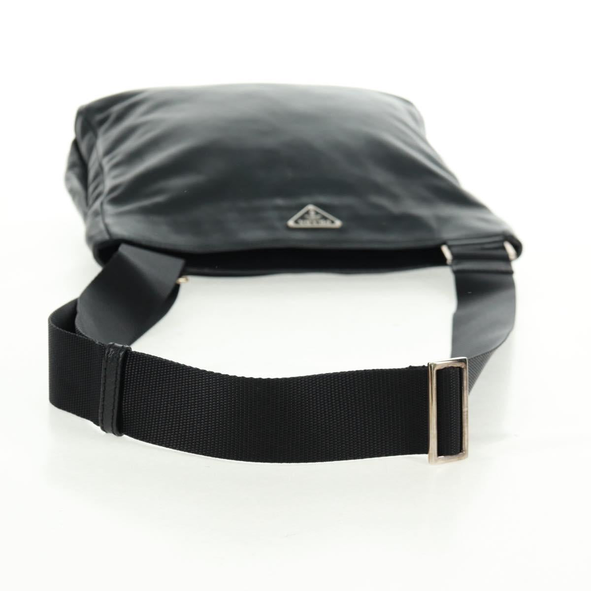 PRADA Shoulder Bag Leather Black Silver Auth 166083V