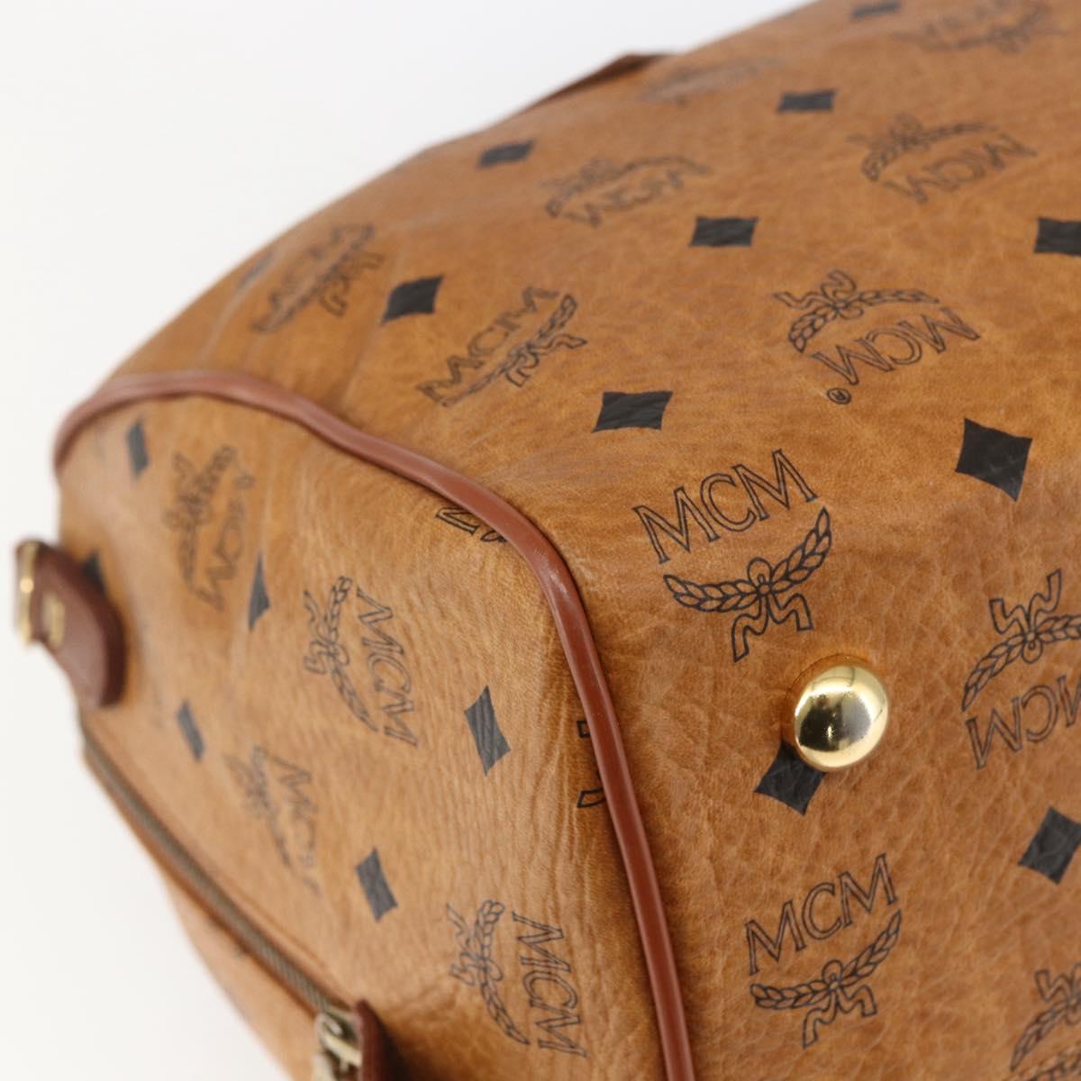 MCM Vicetos Logogram Boston Bag PVC Leather Brown Gold Auth 166091A