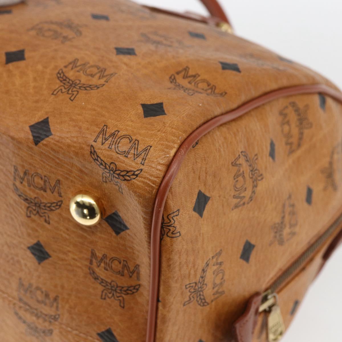 MCM Vicetos Logogram Boston Bag PVC Leather Brown Gold Auth 166091A