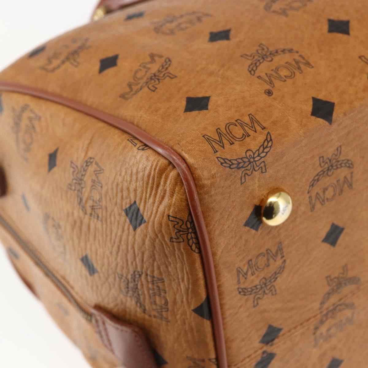 MCM Vicetos Logogram Boston Bag PVC Leather Brown Gold Auth 166091A