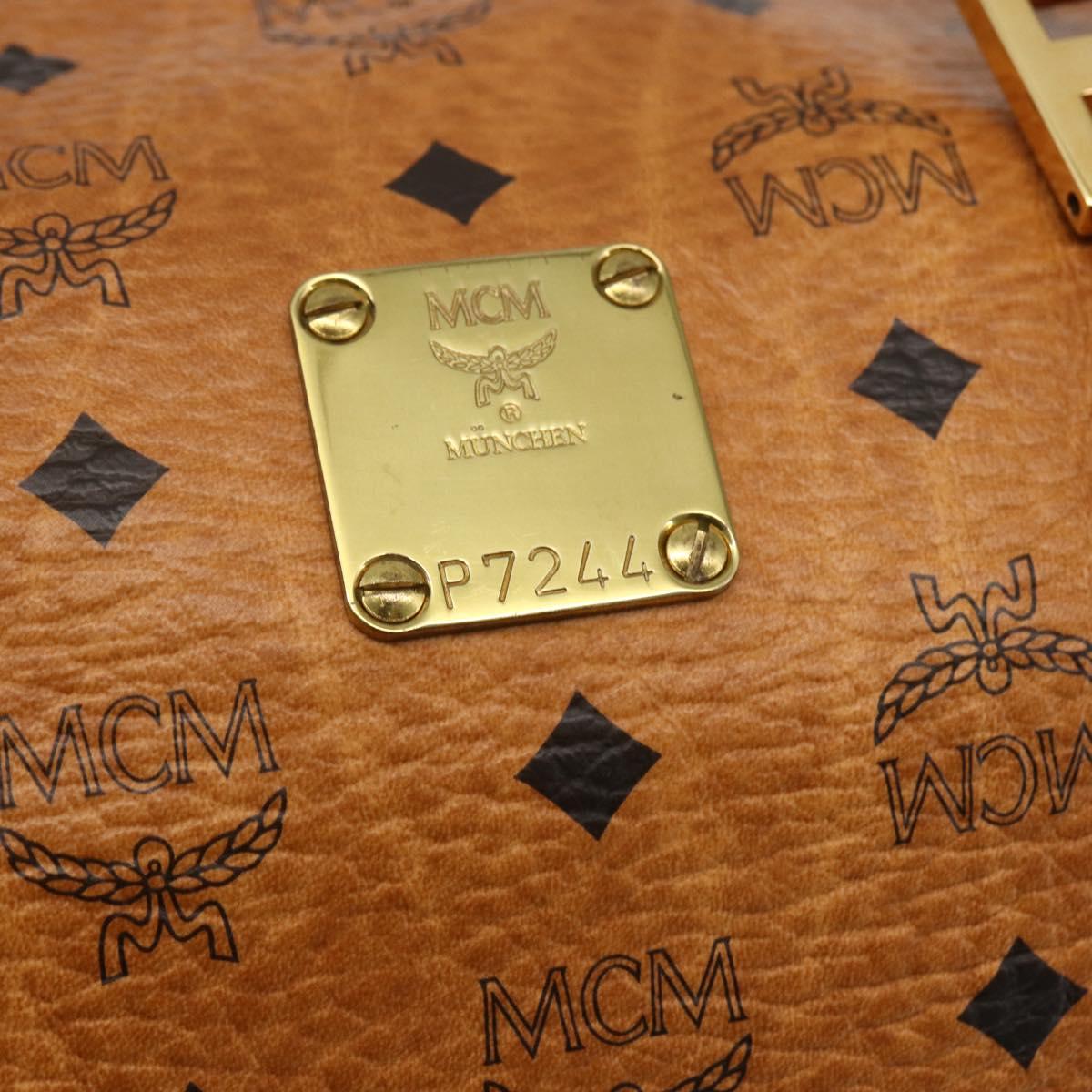 MCM Vicetos Logogram Boston Bag PVC Leather Brown Gold Auth 166091A