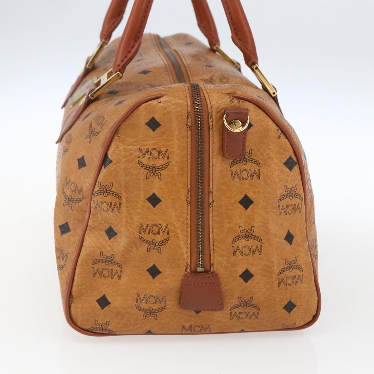 MCM Vicetos Logogram Boston Bag PVC Leather Brown Gold Auth 166091A