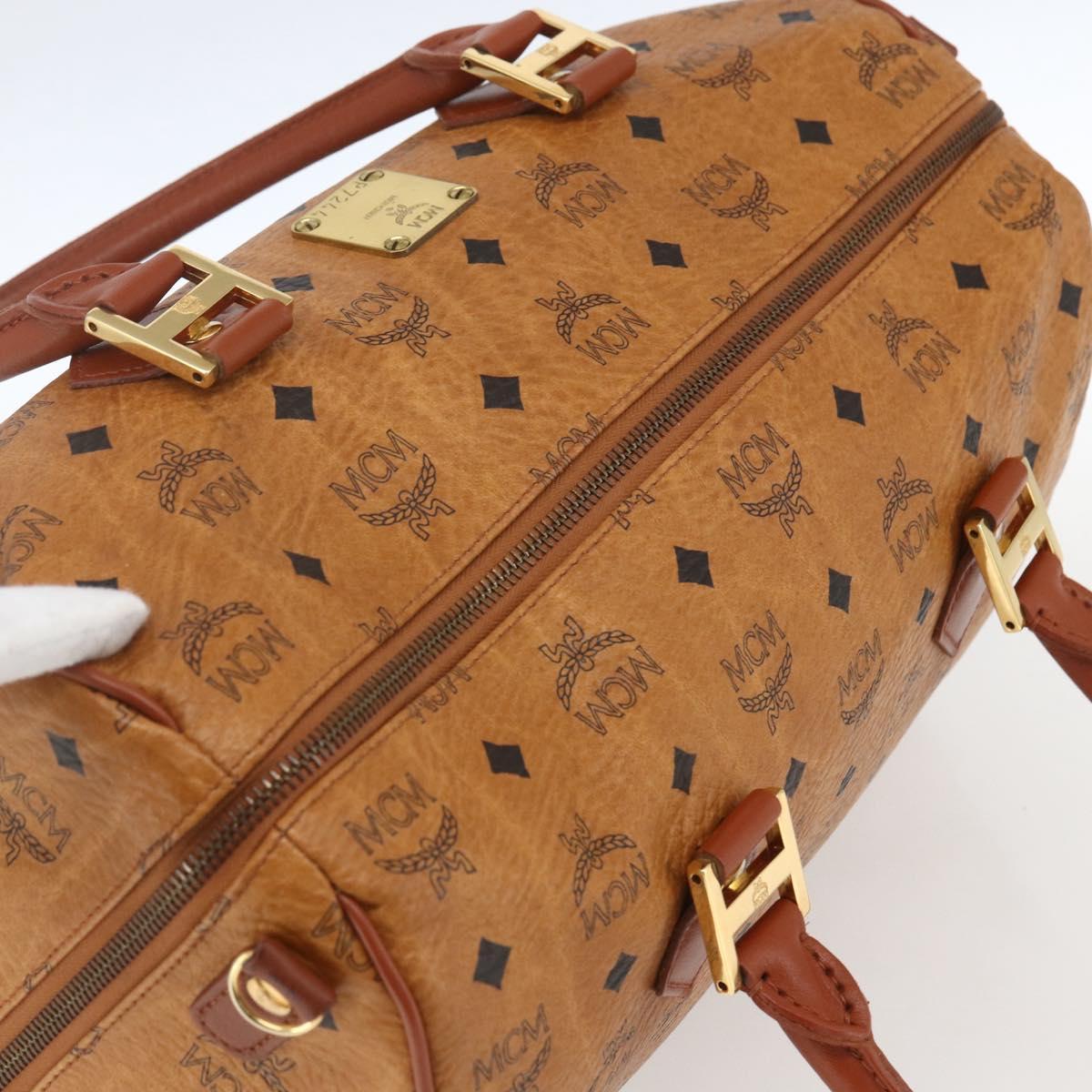 MCM Vicetos Logogram Boston Bag PVC Leather Brown Gold Auth 166091A