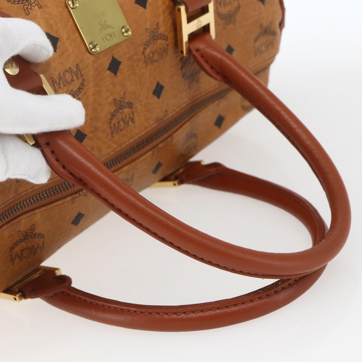 MCM Vicetos Logogram Boston Bag PVC Leather Brown Gold Auth 166091A