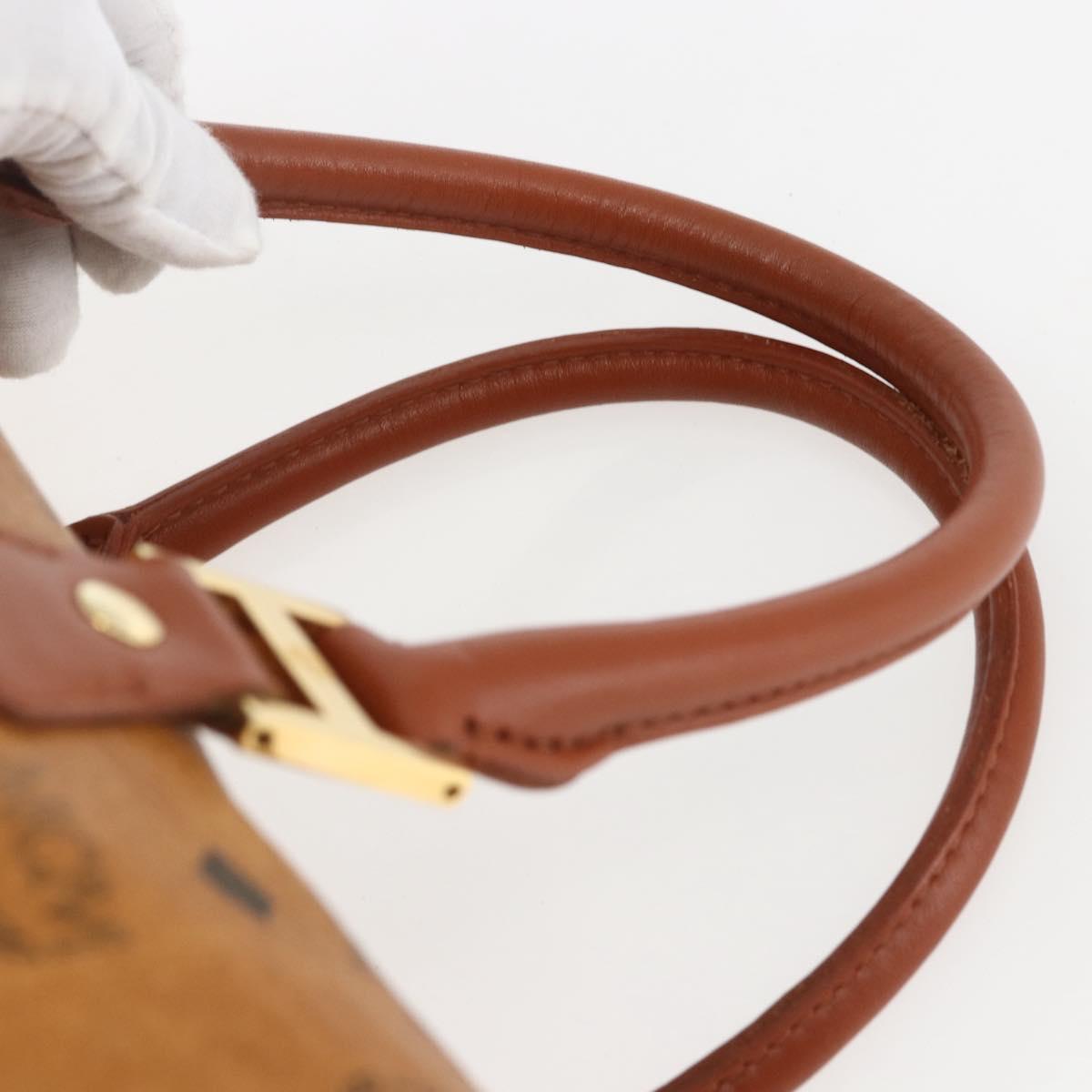 MCM Vicetos Logogram Boston Bag PVC Leather Brown Gold Auth 166091A