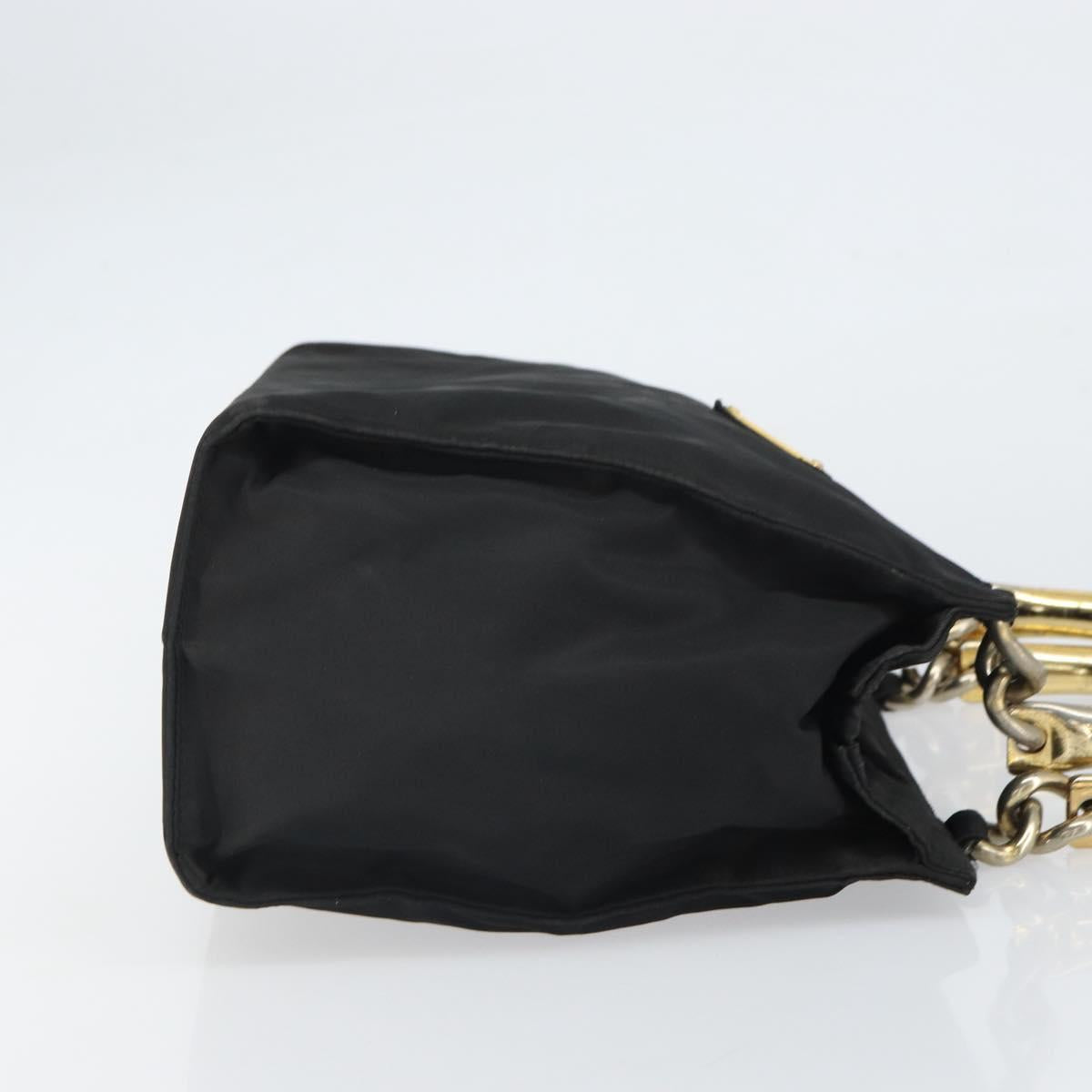 PRADA Hand Bag nylon metal Black Gold Auth 166097