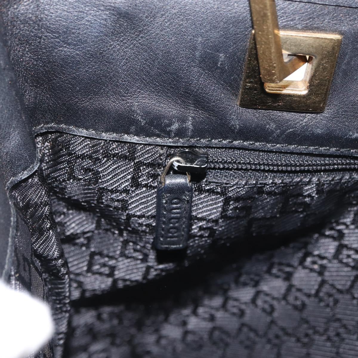 GUCCI Tote Bag Leather Black Gold 002 1099 Auth 166099