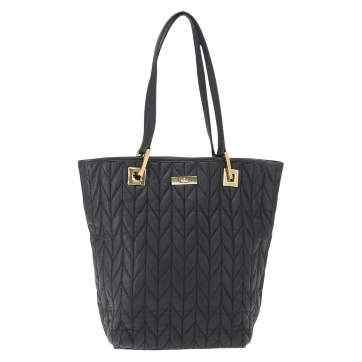 GUCCI Tote Bag Leather Black Gold 002 1099 Auth 166099