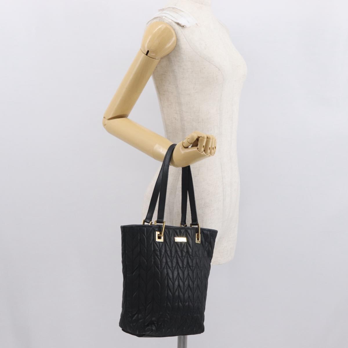 GUCCI Tote Bag Leather Black Gold 002 1099 Auth 166099