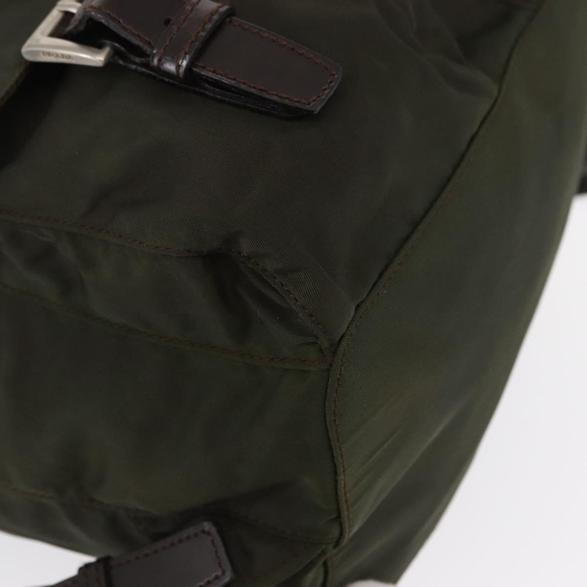PRADA Backpack Nylon Khaki Silver Auth 166105