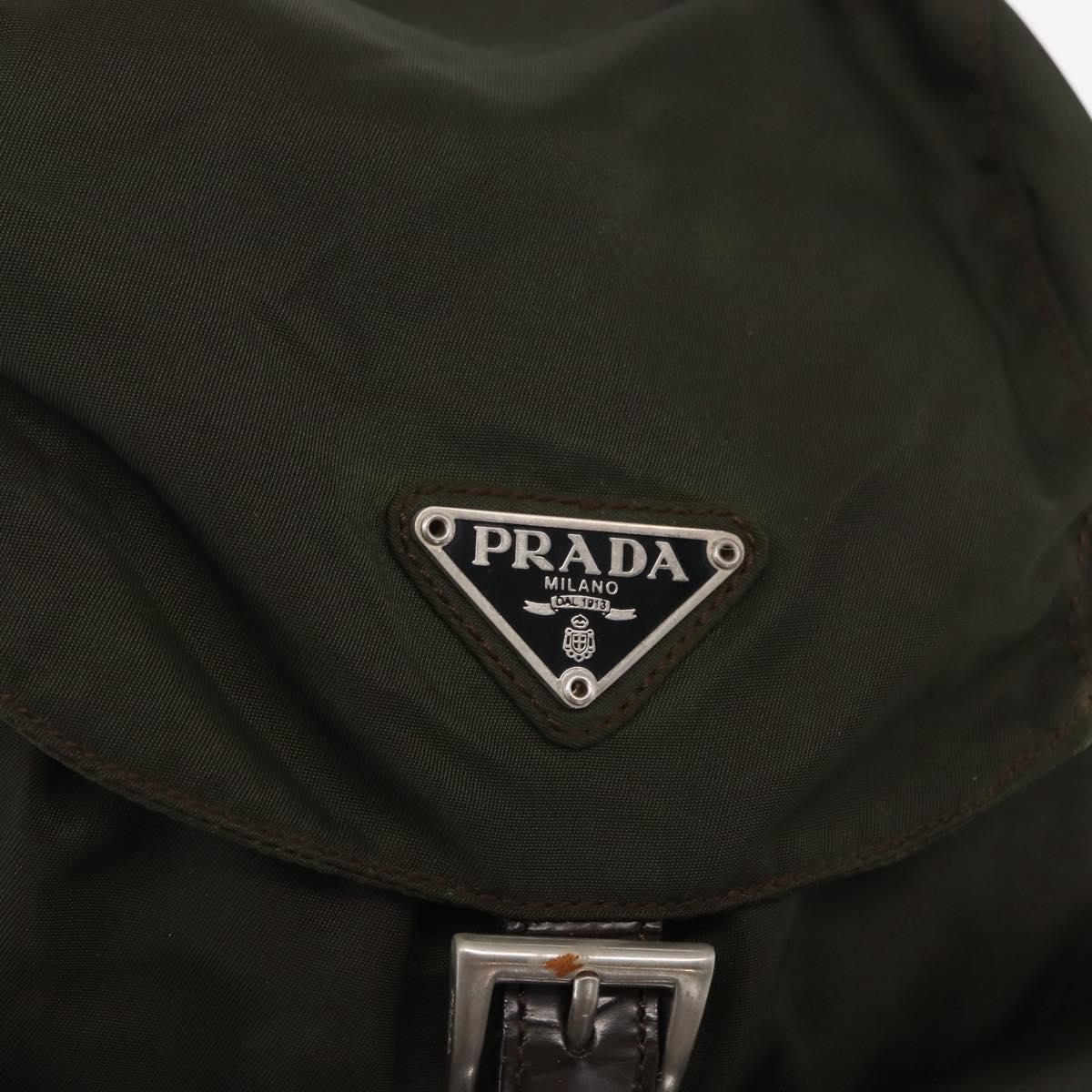 PRADA Backpack Nylon Khaki Silver Auth 166105