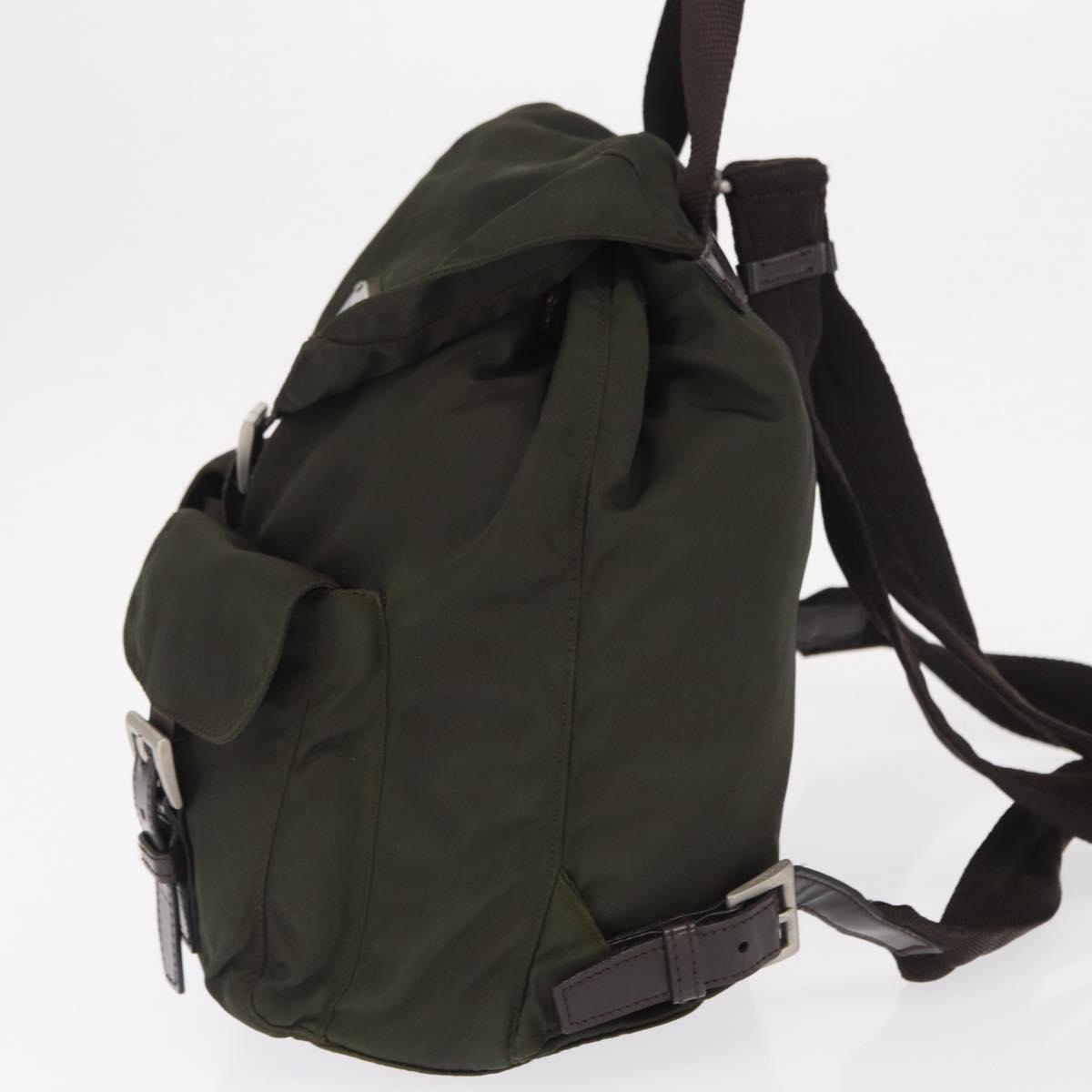 PRADA Backpack Nylon Khaki Silver Auth 166105