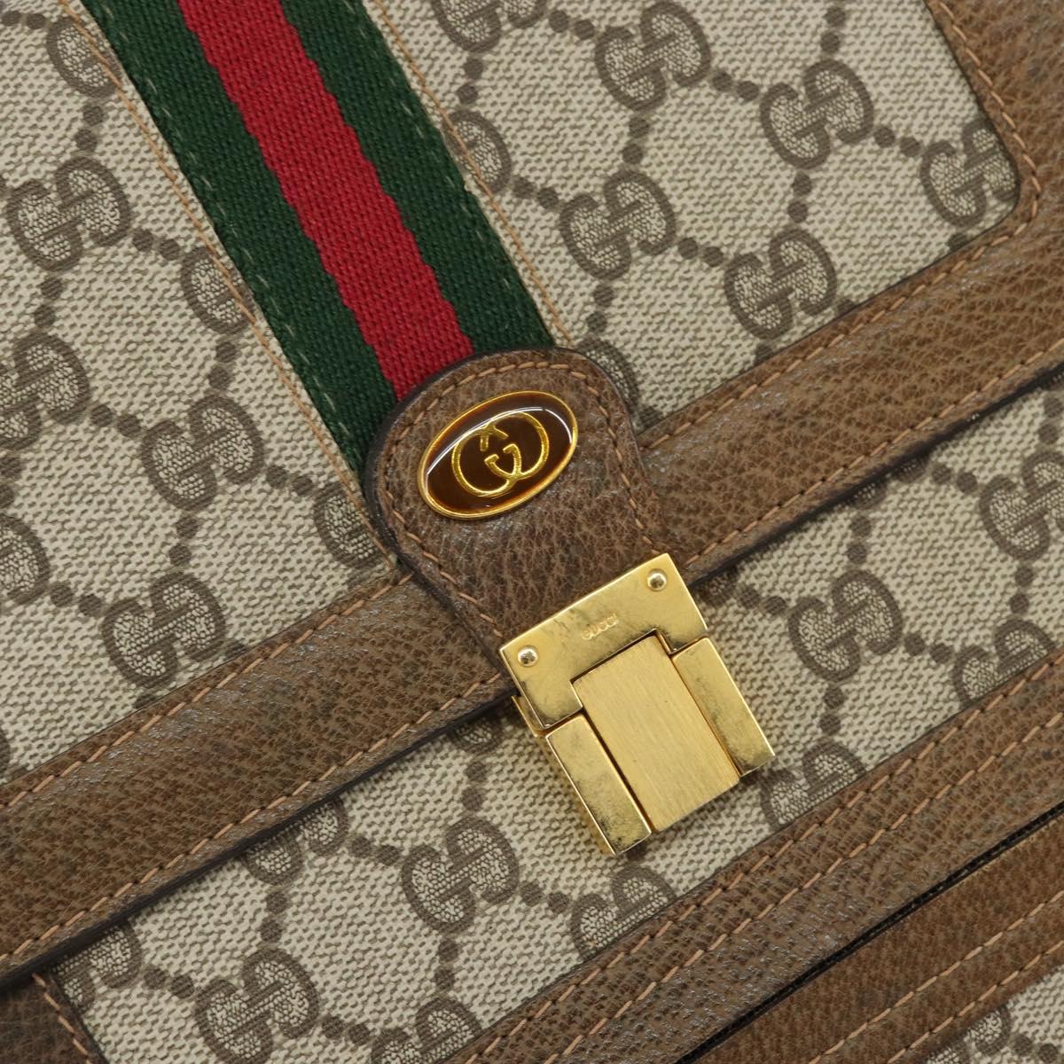 GUCCI GG Supreme Web Sherry Line Shoulder Bag PVC Beige Gold Auth 166128