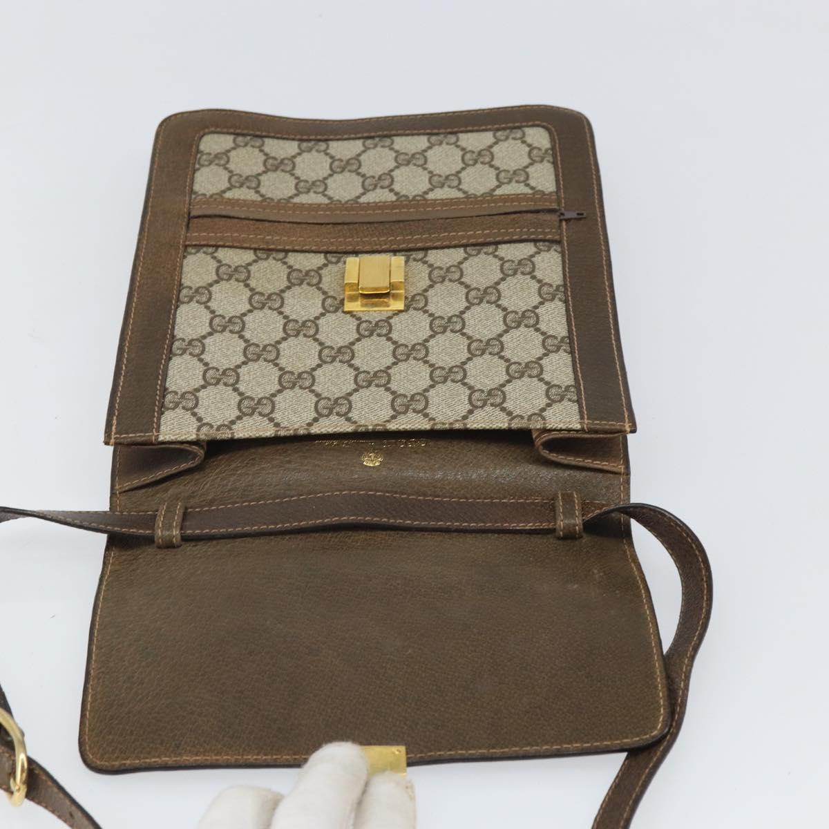 GUCCI GG Supreme Web Sherry Line Shoulder Bag PVC Beige Gold Auth 166128