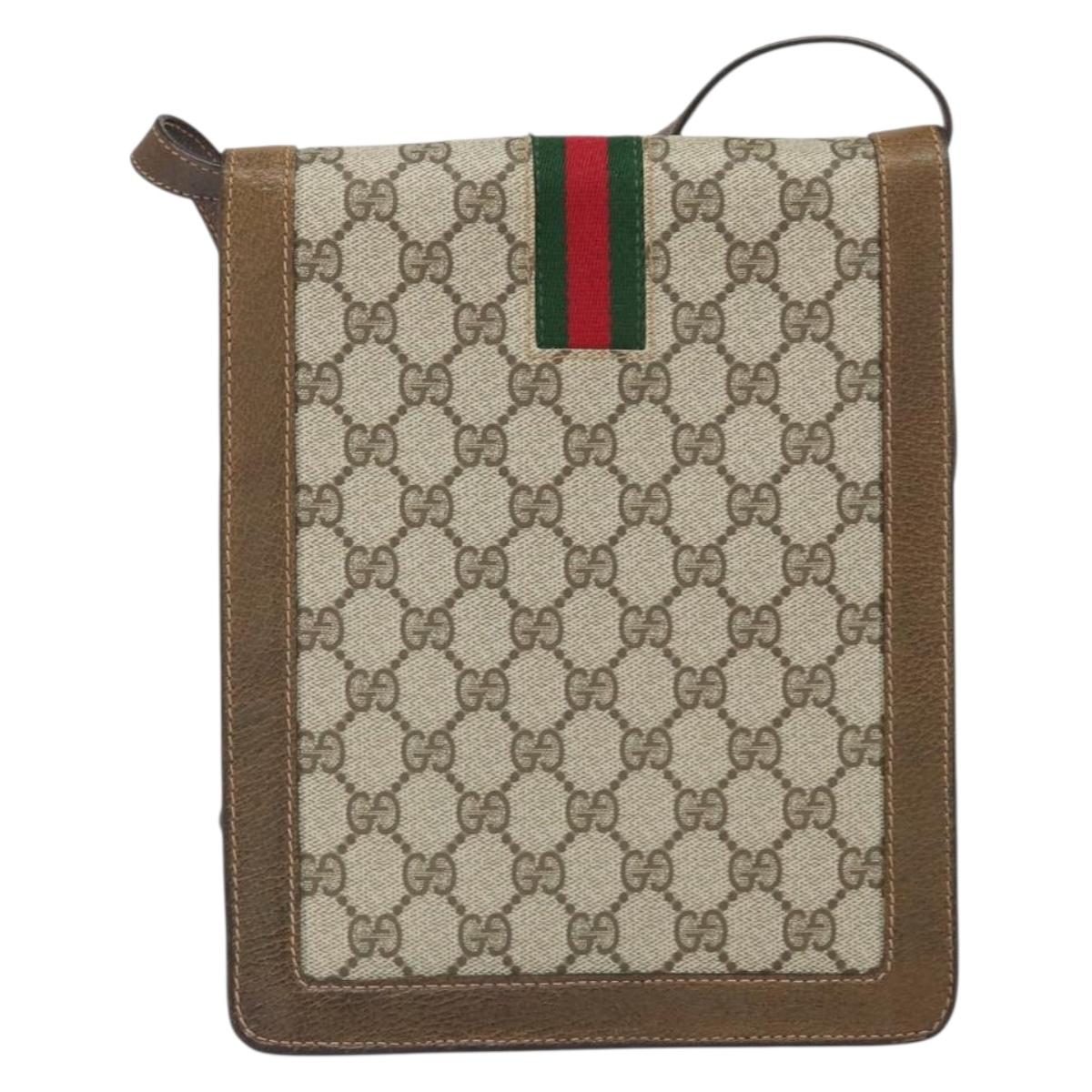 GUCCI GG Supreme Web Sherry Line Shoulder Bag PVC Beige Gold Auth 166128