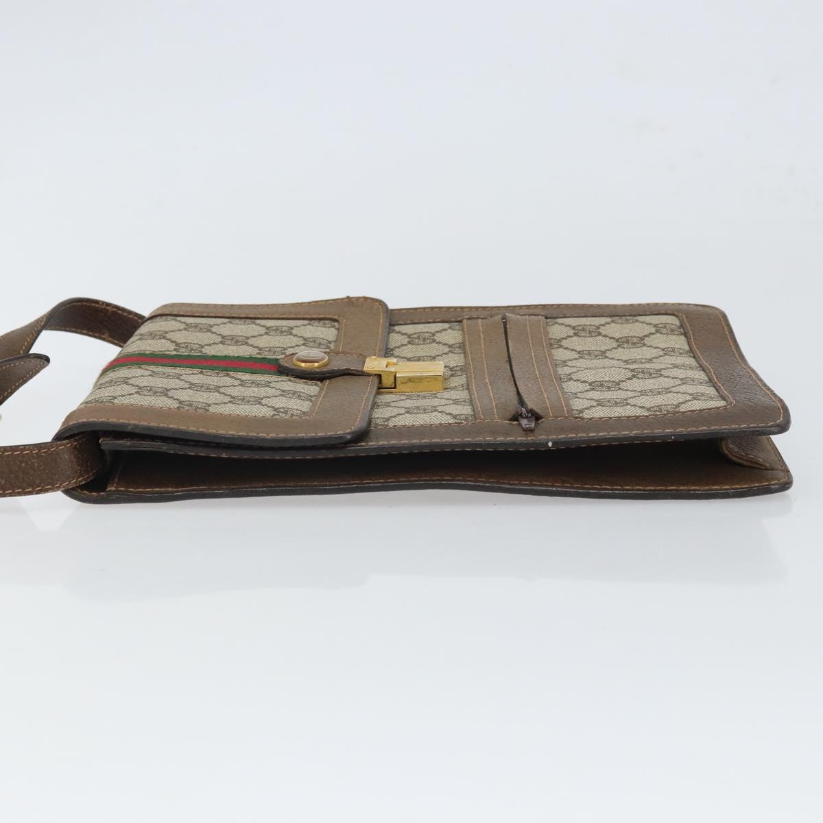 GUCCI GG Supreme Web Sherry Line Shoulder Bag PVC Beige Gold Auth 166128