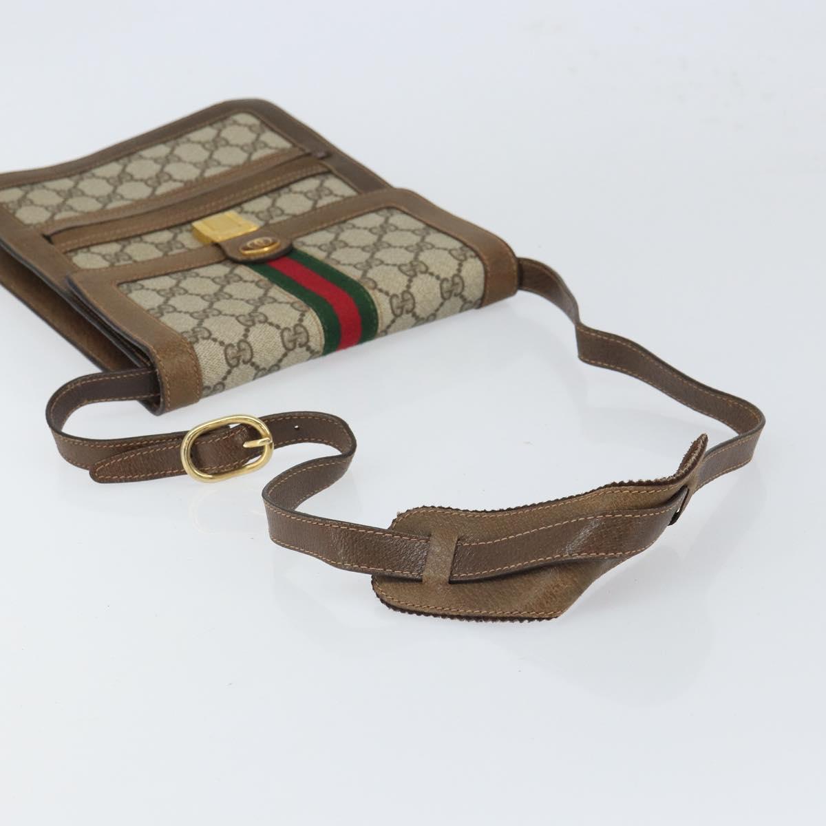 GUCCI GG Supreme Web Sherry Line Shoulder Bag PVC Beige Gold Auth 166128