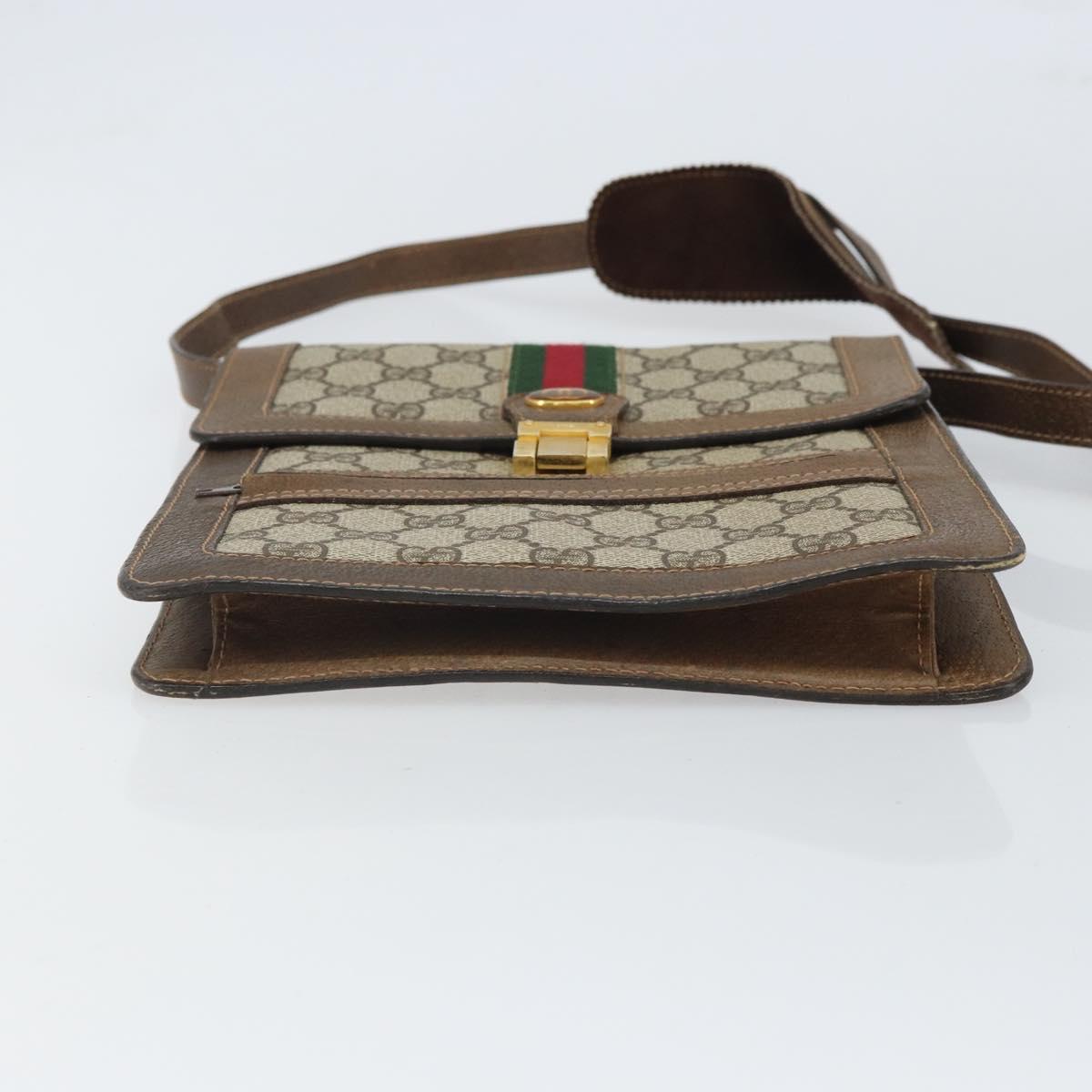 GUCCI GG Supreme Web Sherry Line Shoulder Bag PVC Beige Gold Auth 166128