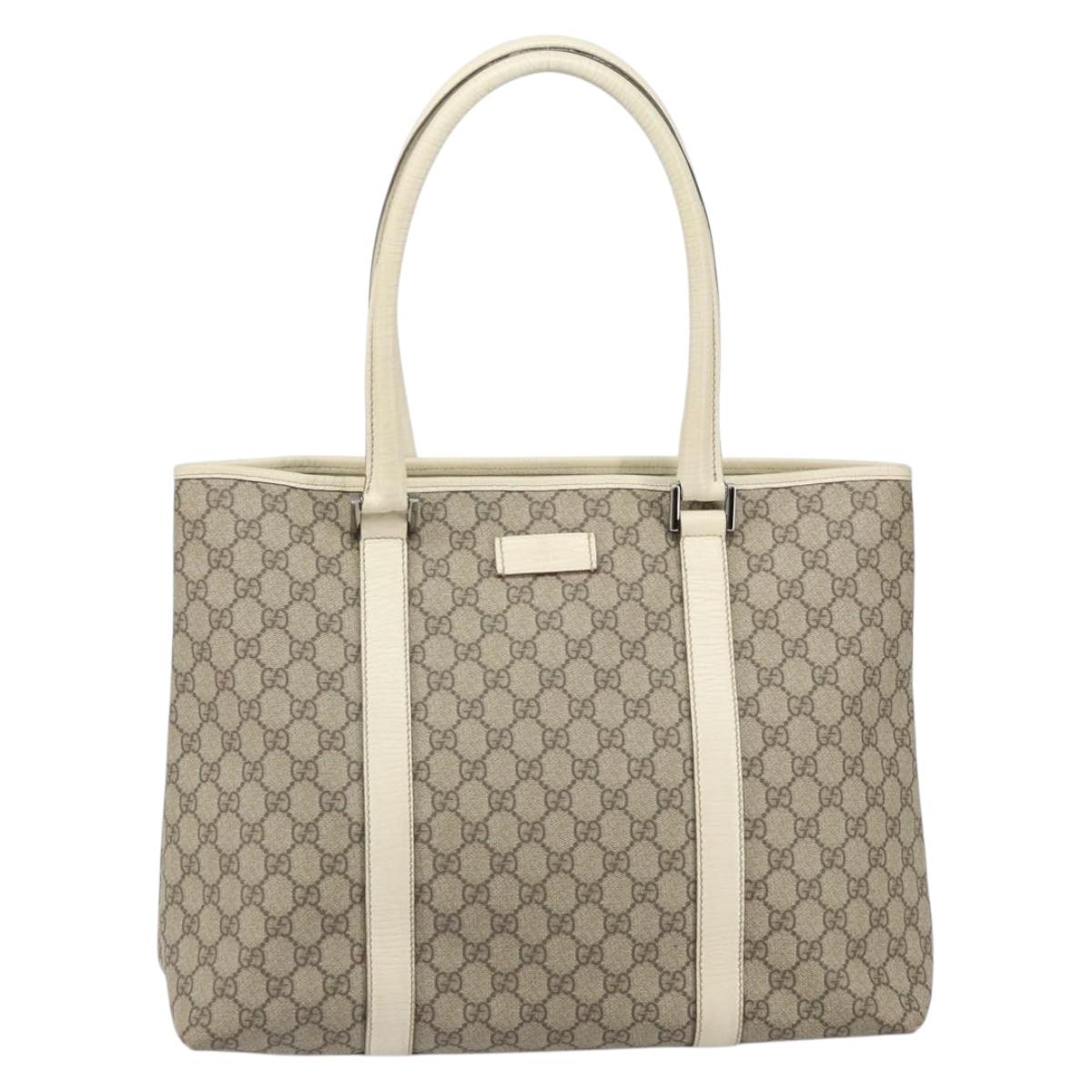 GUCCI GG Supreme Tote Bag PVC Beige Silver 114288 Auth 166134