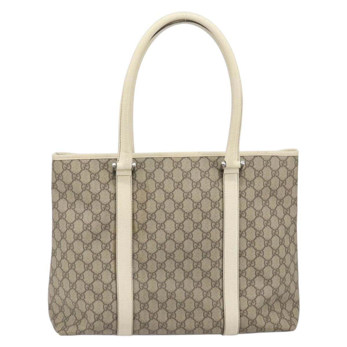 GUCCI GG Supreme Tote Bag PVC Beige Silver 114288 Auth 166134