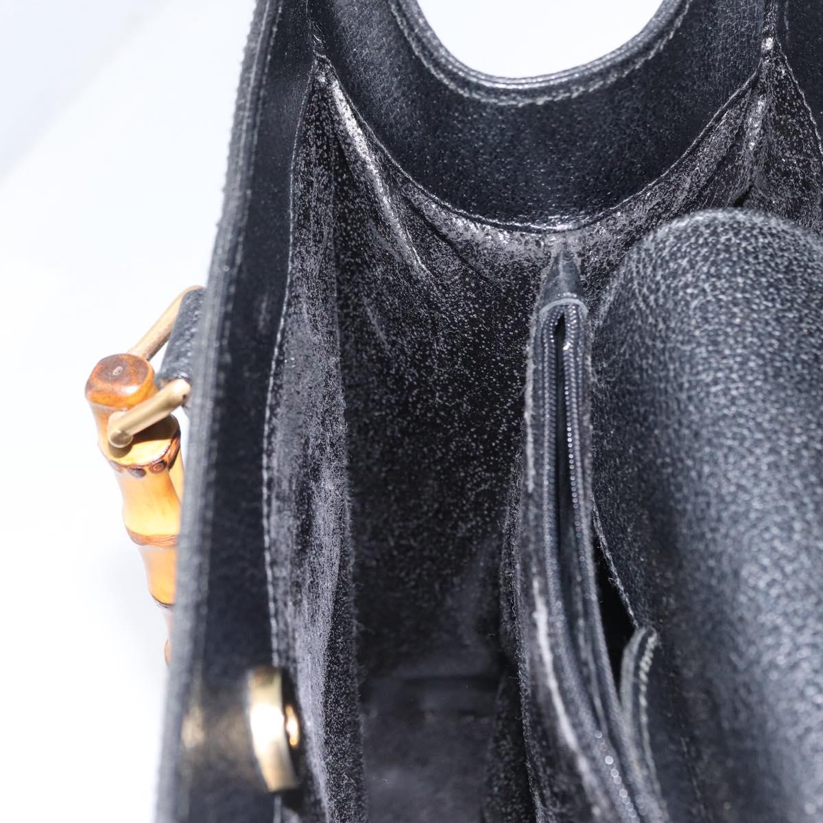 GUCCI Bamboo Hand Bag Leather 2way Black Gold 002 0260 Auth 166139