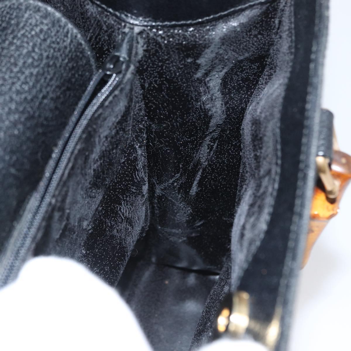 GUCCI Bamboo Hand Bag Leather 2way Black Gold 002 0260 Auth 166139