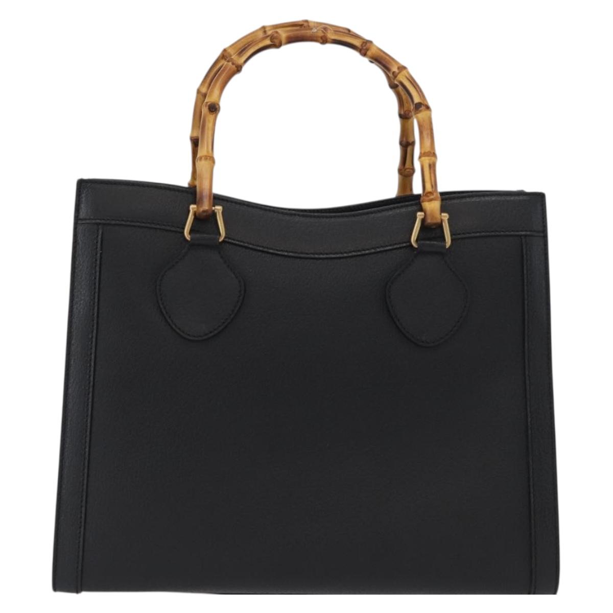 GUCCI Bamboo Hand Bag Leather 2way Black Gold 002 0260 Auth 166139