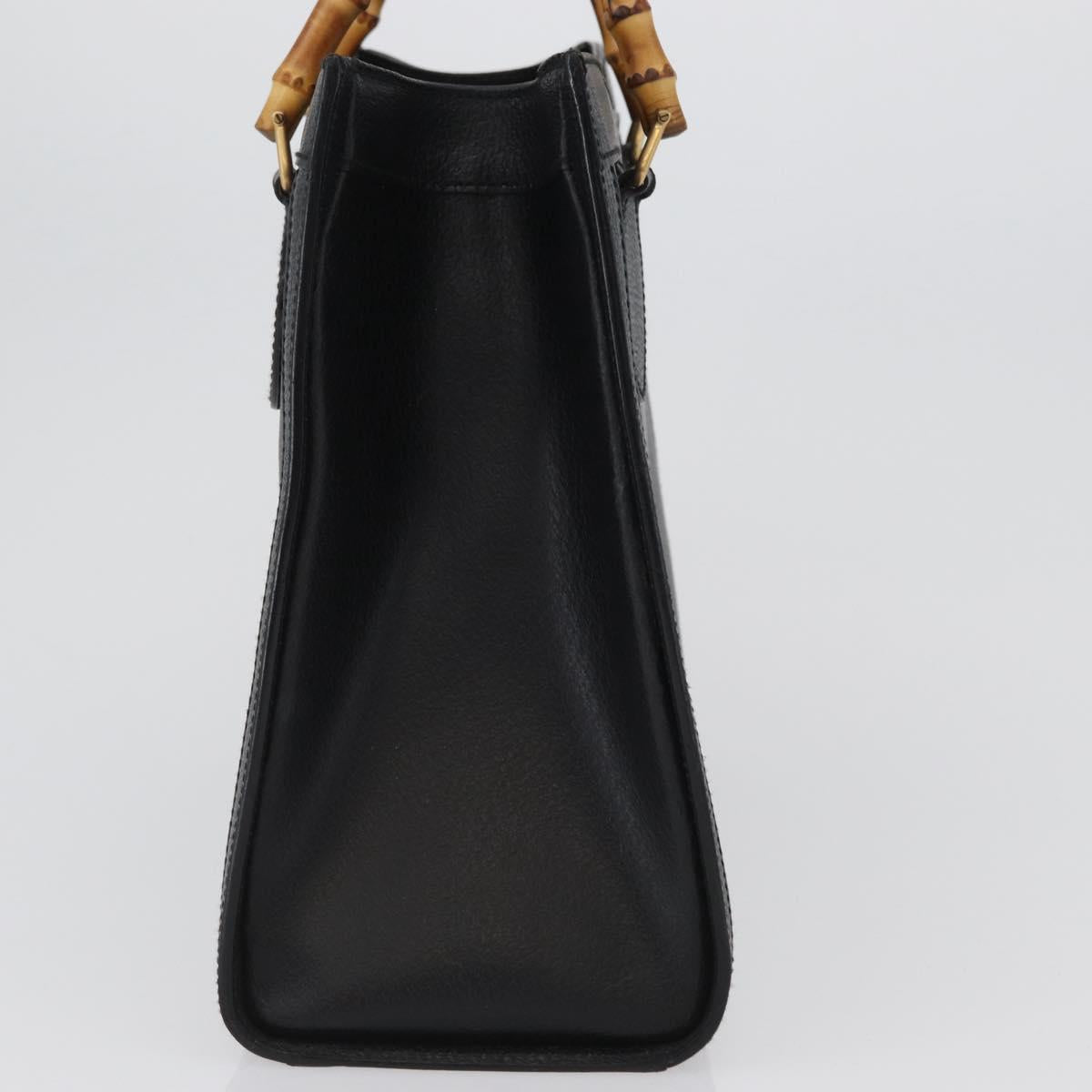 GUCCI Bamboo Hand Bag Leather 2way Black Gold 002 0260 Auth 166139