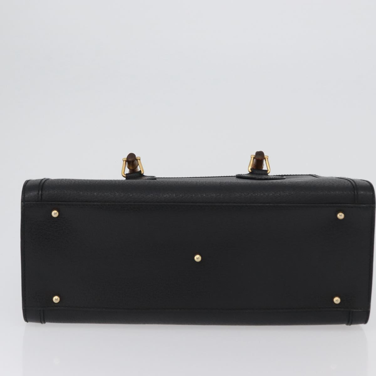 GUCCI Bamboo Hand Bag Leather 2way Black Gold 002 0260 Auth 166139