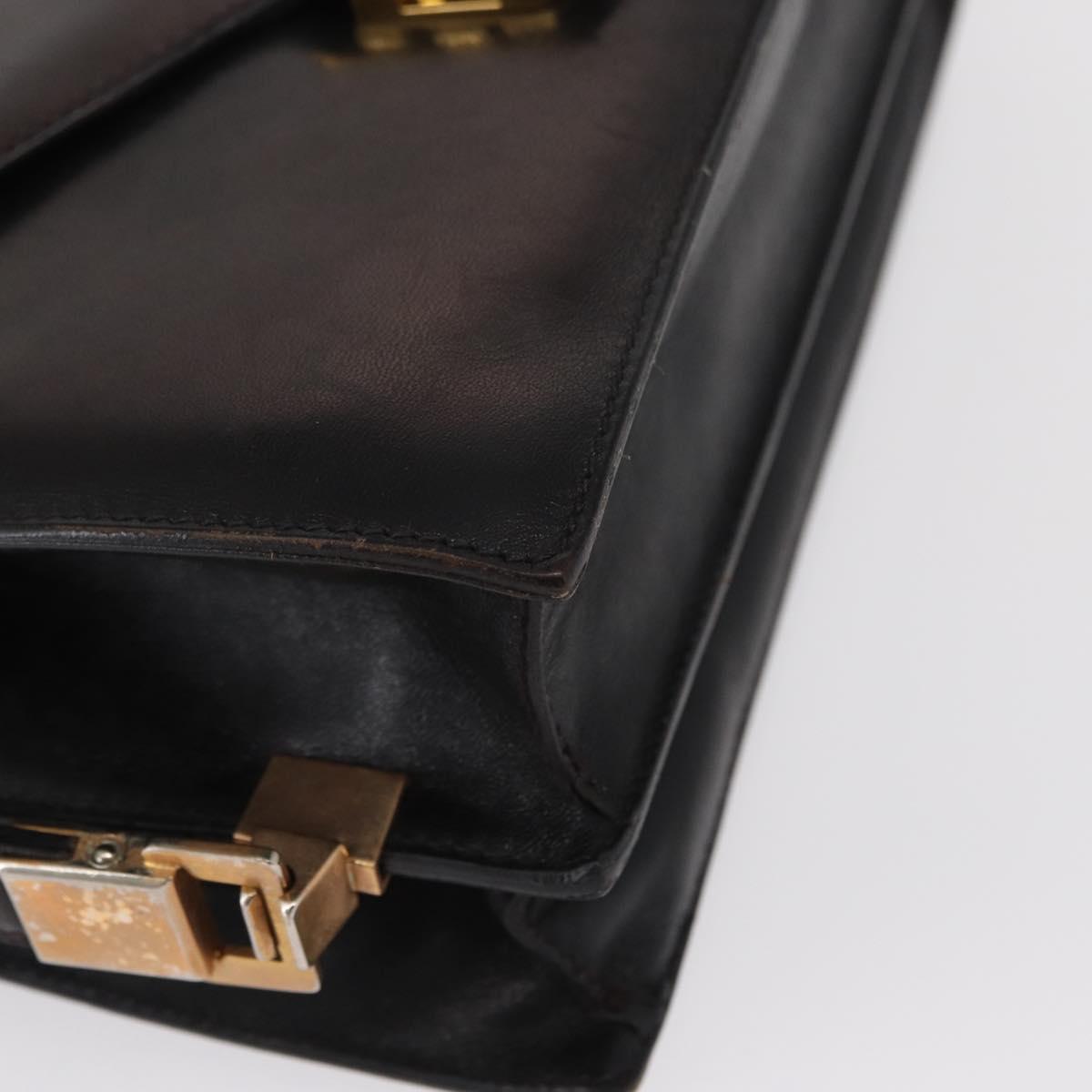 CELINE Horse Carriage Shoulder Bag Leather Black Gold Auth 166146