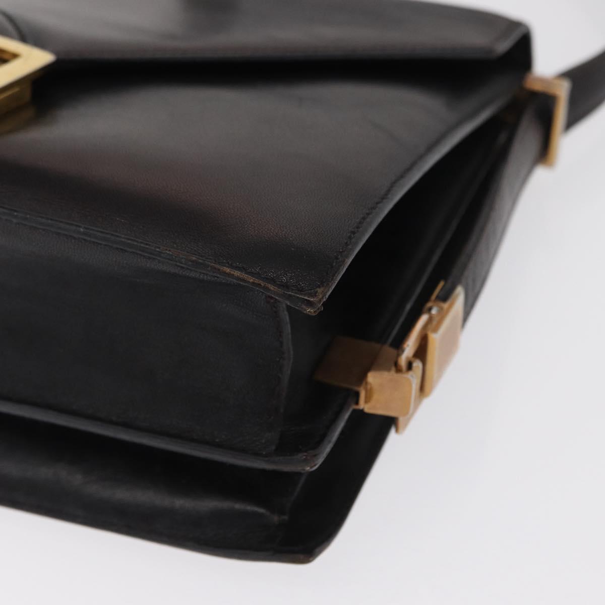 CELINE Horse Carriage Shoulder Bag Leather Black Gold Auth 166146