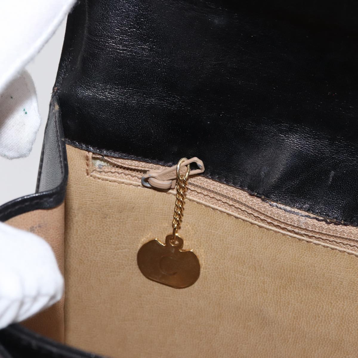 CELINE Horse Carriage Shoulder Bag Leather Black Gold Auth 166146