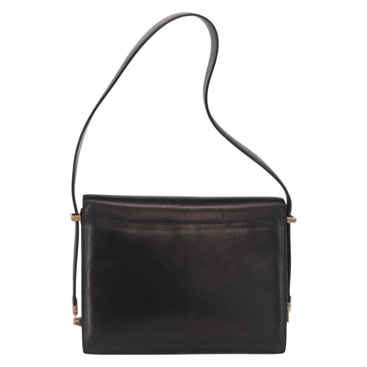 CELINE Horse Carriage Shoulder Bag Leather Black Gold Auth 166146