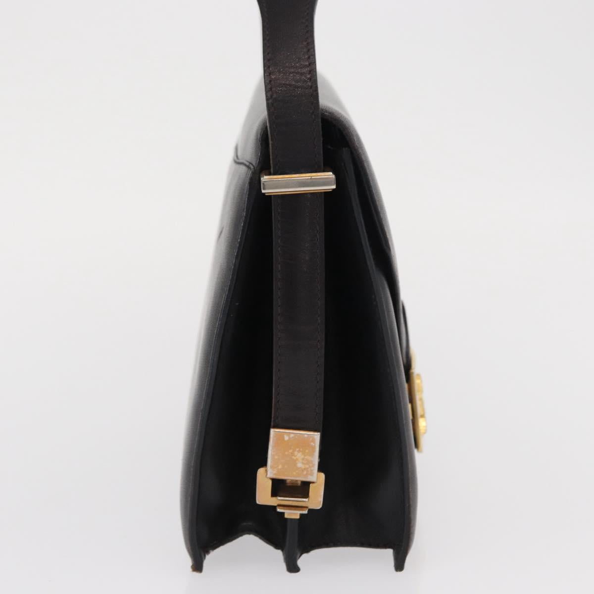 CELINE Horse Carriage Shoulder Bag Leather Black Gold Auth 166146